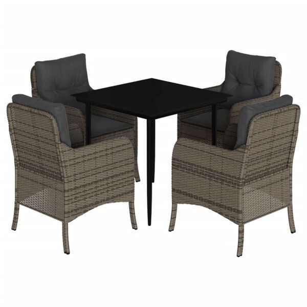 vidaXL 5 pcs conjunto de jantar p/ jardim c/ almofad&otilde;es vime PE cinza