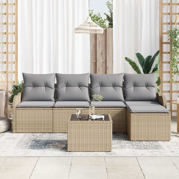 vidaXL Conjunto de Sof&aacute; de Jardim 6 pcs Preto Rattan Sint&eacute;tico
