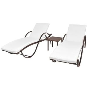 vidaXL Espregui&ccedil;adeiras com mesa 2 pcs vime PE castanho