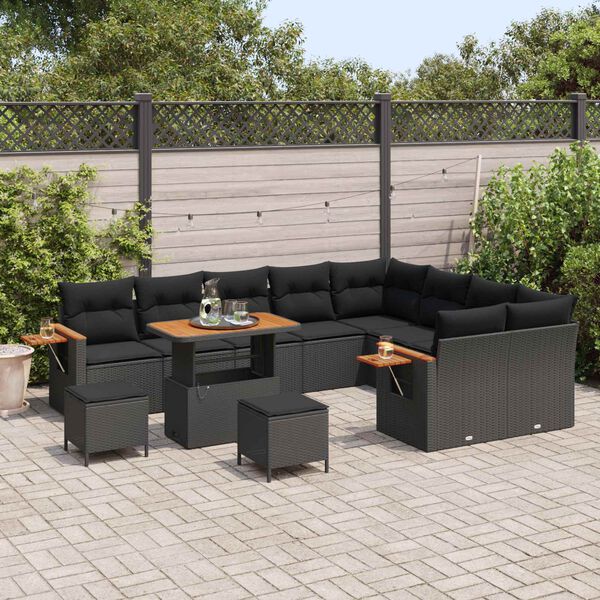 vidaXL Conjunto de Sof&aacute; de Jardim com almofada Preto Rattan Sint&eacute;tico