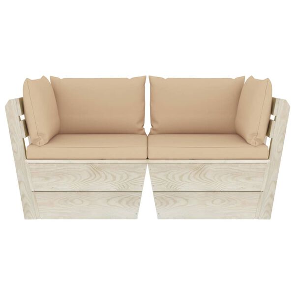 vidaXL Sofá paletes 2 lugares p/ jardim c/ almofadões madeira de abeto