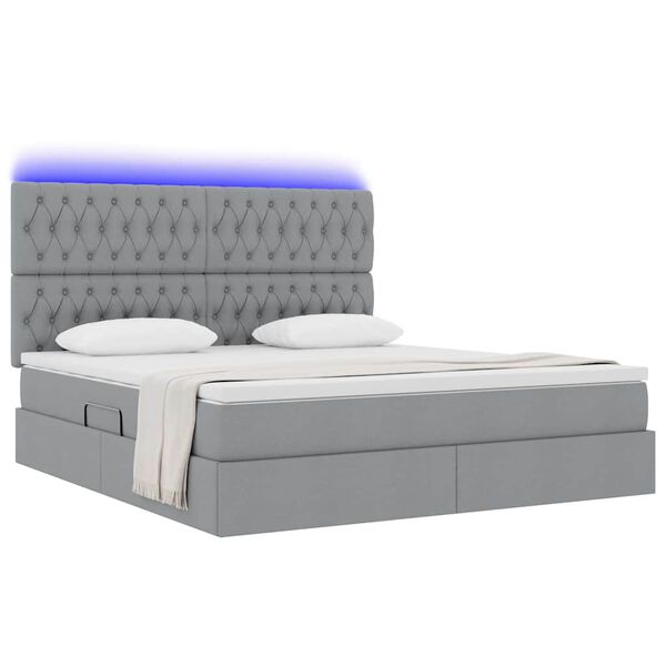 vidaXL Cama com arruma&ccedil;&atilde;o e LED Cinzento-claro 180 x 200 cm Poli&eacute;ster
