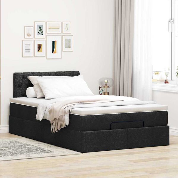 vidaXL Cama otomana com colch&atilde;o 120x200 cm tecido preto