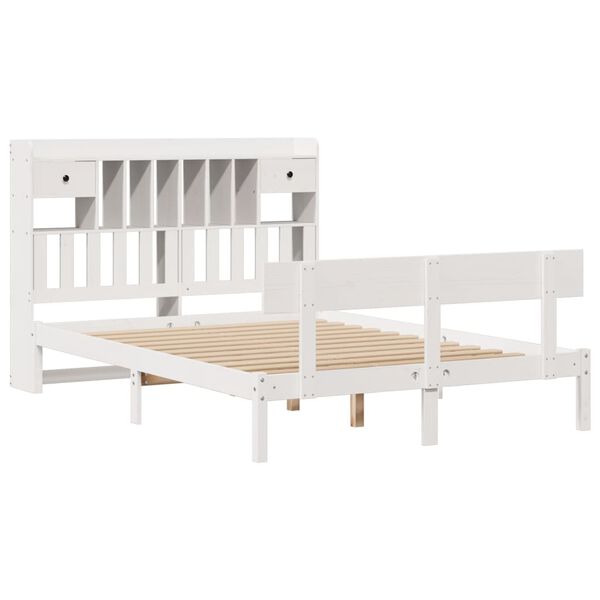 vidaXL Cama com estante sem colchão 140x190 cm pinho maciço branco