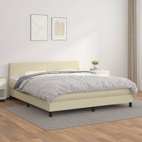 vidaXL Cama com molas/colch&atilde;o 180x200 cm couro artificial cor creme