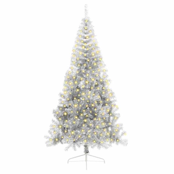 vidaXL &Aacute;rvore de Natal Artificial Pr&eacute;-iluminada Prateado 210 cm PET