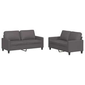 vidaXL 2 pcs conjunto de sof&aacute;s c/ almofad&otilde;es couro artificial cinzento