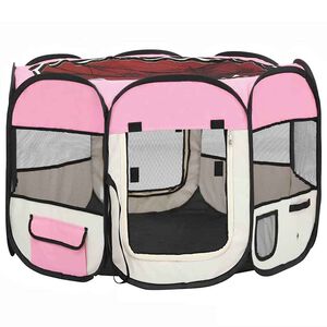 vidaXL Parque dobr&aacute;vel p/ c&atilde;o c/ saco de transporte 90x90x58 cm rosa