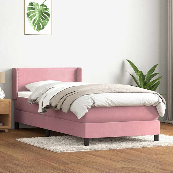 vidaXL Cama com molas/colch&atilde;o 100x220 cm veludo Rosa