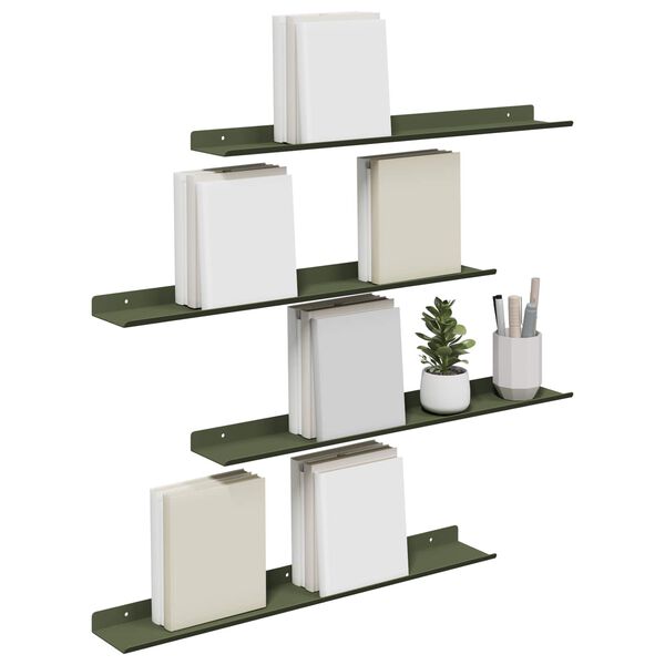 vidaXL Prateleira Flutuante 4 pcs Verde Oliva 60 x 8,5 x 2,5 cm A&ccedil;o