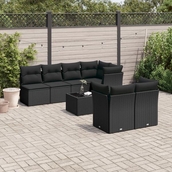 vidaXL 8 pcs conjunto sof&aacute;s de jardim com almofad&otilde;es vime PE preto