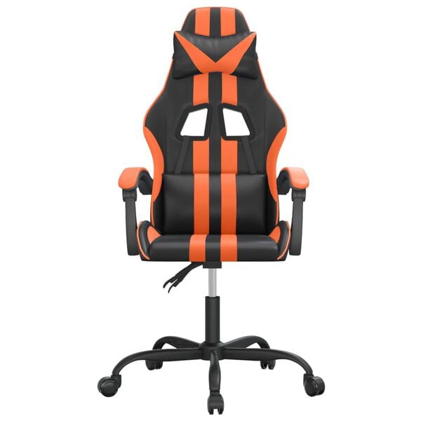 vidaXL Cadeira gaming girat&oacute;ria couro artificial preto e laranja