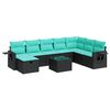 vidaXL 8 pcs conjunto sof&aacute;s de jardim com almofad&otilde;es vime PE preto