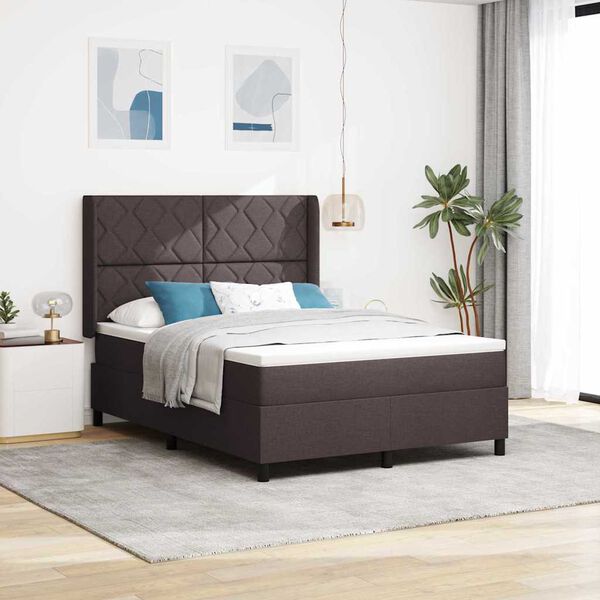 vidaXL Cama Box com colch&atilde;o Castanho escuro 140 x 190 cm tecido