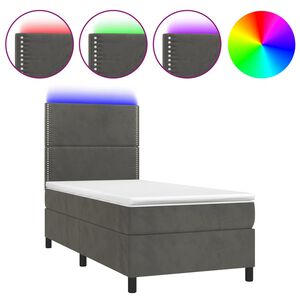 vidaXL Cama box spring c/ colch&atilde;o/LED 90x190 cm veludo cinzento-escuro
