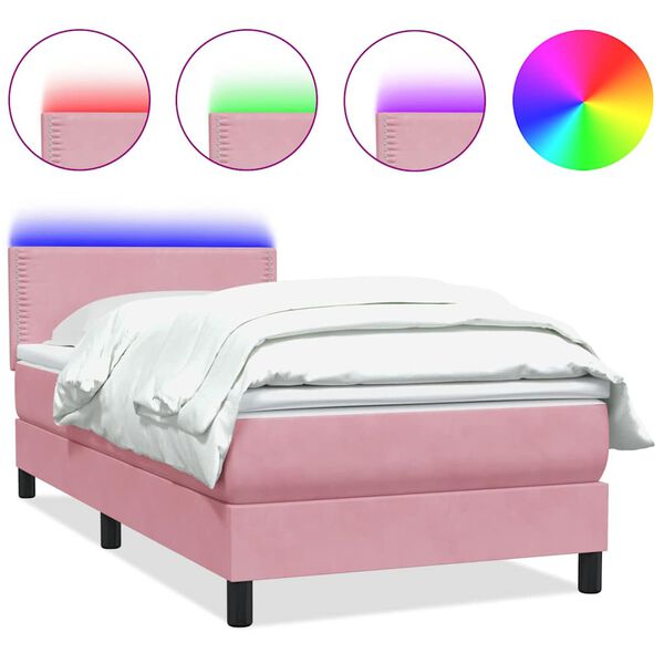 vidaXL Cama box spring c/ colch&atilde;o e LED 120x210 cm veludo Rosa