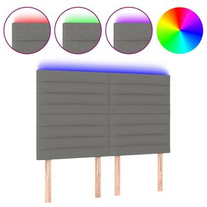 vidaXL Cabeceira de cama c/ LED tecido 144x5x118/128 cm cinza-escuro