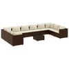 vidaXL 11 pcs conjunto lounge jardim c/ almofadões vime PE castanho