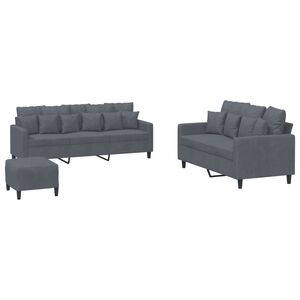 vidaXL 3 pcs conjunto de sof&aacute;s com almofad&otilde;es veludo cinzento-escuro