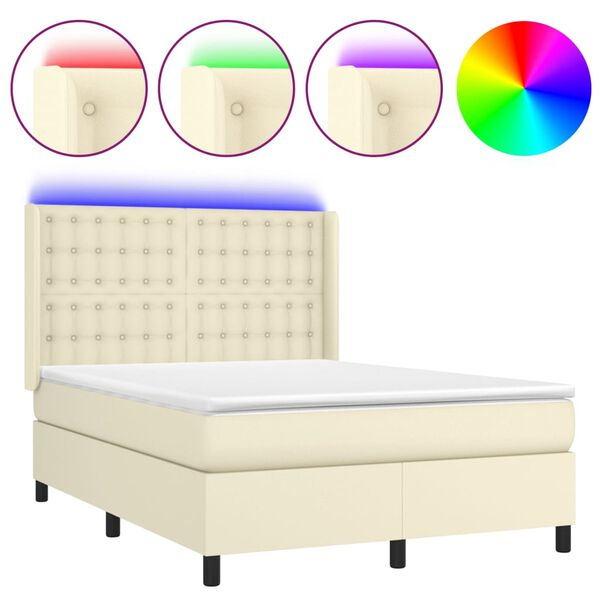 vidaXL Cama box spring c/ colch&atilde;o/LED 140x200cm couro artificial creme