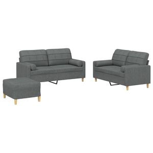 vidaXL 3 pcs conjunto de sof&aacute;s com almofadas tecido cinzento-escuro