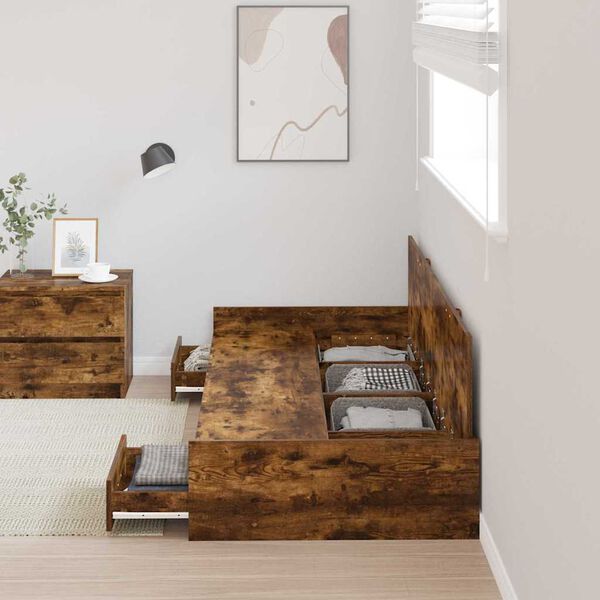 vidaXL Estrutura da Cama com cabeceira Carvalho Defumado 100 x 200 cm