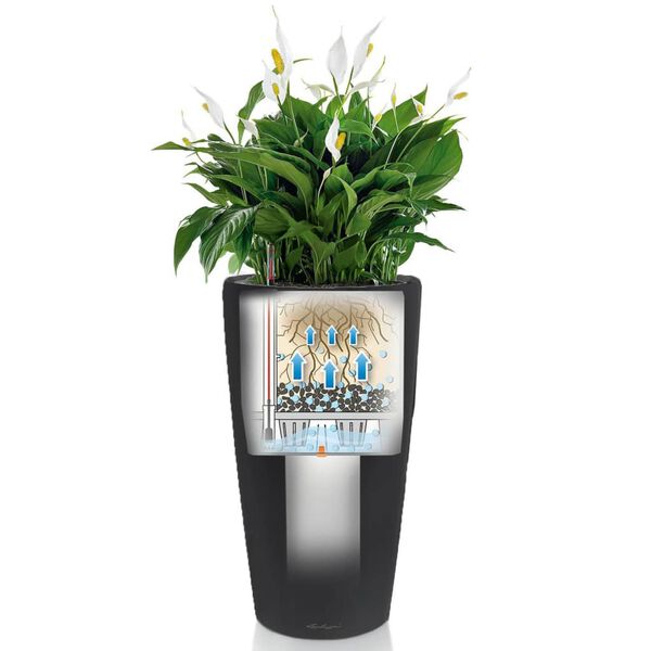 LECHUZA Vaso Rondo 40 ALL-IN-ONE carvão metálico 15743