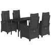 vidaXL 5 pcs conjunto de jantar p/ jardim c/ almofad&otilde;es vime PE preto