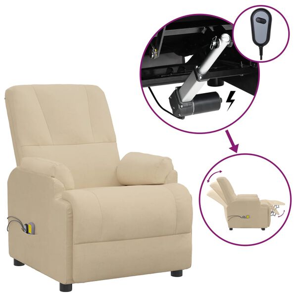 vidaXL Poltrona de massagens el&eacute;trica couro artificial cor creme