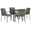 vidaXL 5 pcs conjunto jantar jardim c/ almofad&otilde;es vime PE preto/cinza