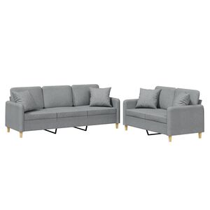 vidaXL 2 pcs conjunto de sof&aacute;s com almofadas tecido cinzento-claro