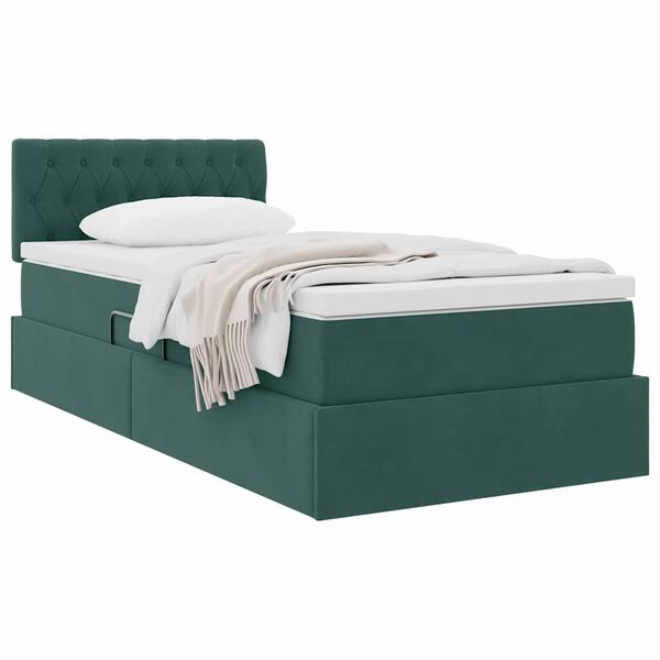 vidaXL Cama com Armazenamento Verde Escuro 100 x 200 cm Veludo