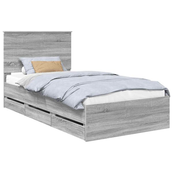 vidaXL Estrutura da Cama com gaveta Cinza Sonoma 100 x 200 cm