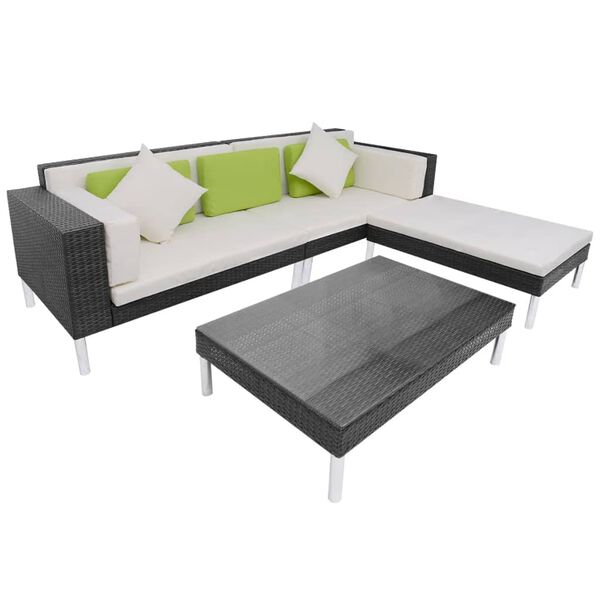 vidaXL 4 pcs conjunto lounge de jardim c/ almofadões vime PE preto