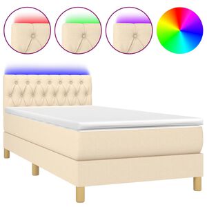 vidaXL Cama box spring c/ colch&atilde;o e LED 100x200 cm tecido cor creme