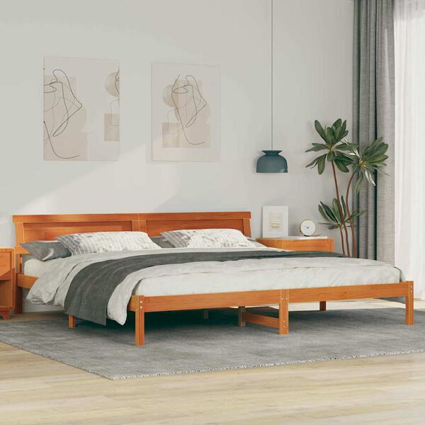 vidaXL Estrutura da Cama com cabeceira Marrom Cera 180 x 200 cm