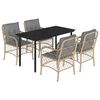 vidaXL 5pcs conj. jantar jardim c/ almofad&otilde;es vime PE bege misturado