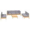 vidaXL 8 pcs conjunto lounge de jardim + almofad&otilde;es cinza pinho maci&ccedil;o