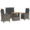vidaXL 4 pcs conjunto de jantar p/ jardim c/ almofad&otilde;es vime PE cinza