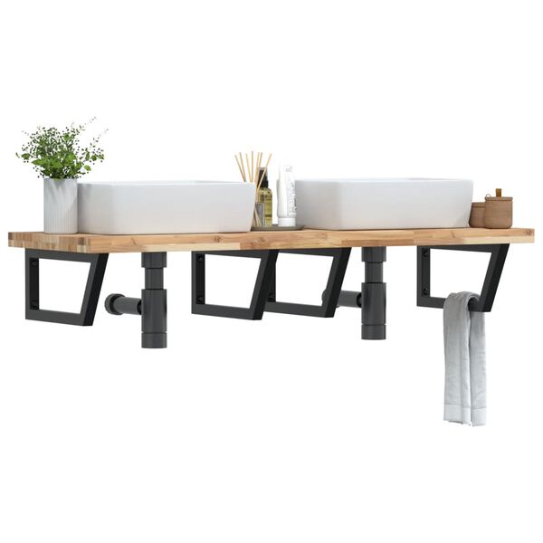 vidaXL Prateleira de parede p/ lavat&oacute;rio a&ccedil;o/madeira de ac&aacute;cia maci&ccedil;a