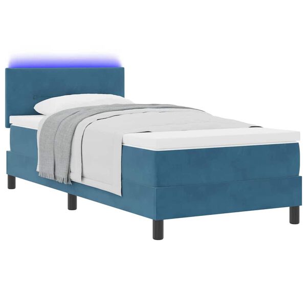 vidaXL Cama Box Spring LED com colch&atilde;o Azul Escuro 90 x 190 cm Veludo