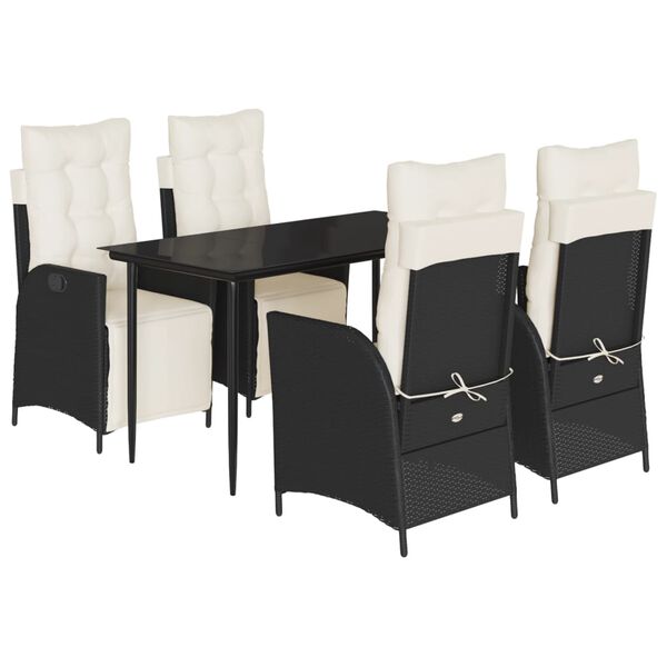 vidaXL 5 pcs conjunto de jantar p/ jardim c/ almofad&otilde;es vime PE preto