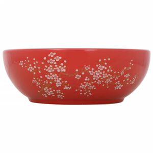 vidaXL Lavat&oacute;rio de bancada redondo &Phi;41x14 cm cer&acirc;mica branco/vermelho