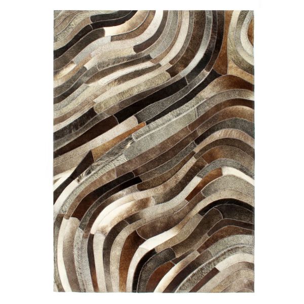 vidaXL Tapete em retalhos de pele genu&iacute;na 160x230 cm cinzento/prateado