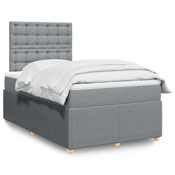 vidaXL Cama boxspring com colch&atilde;o 120x190 cm tecido cinzento-claro