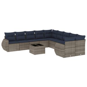 vidaXL Conjunto de sof&aacute; de jardim com 11 pe&ccedil;as e almofadas em rattan sint&eacute;tico cinza