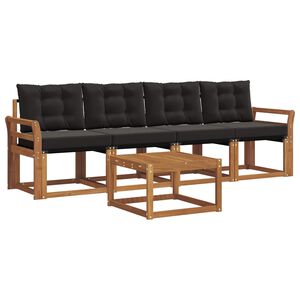 vidaXL Conjunto de Sof&aacute;s para Exterior 5 pcs Natural e Preto