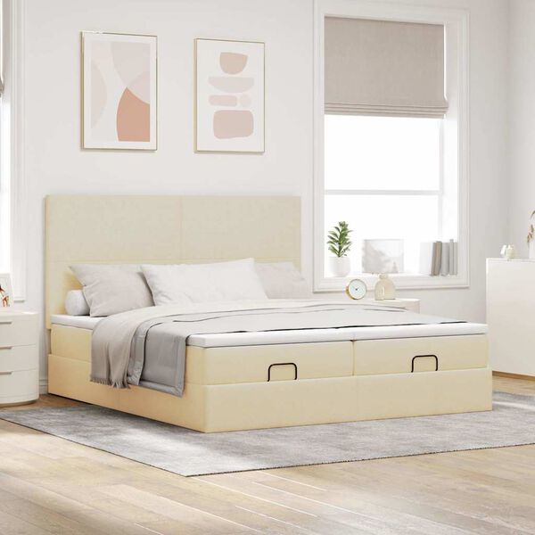 vidaXL Estrutura de cama otomana com colch&otilde;es tecido creme 200x200cm