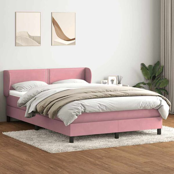 vidaXL Cama box spring com colch&atilde;o 160x210 cm veludo rosa