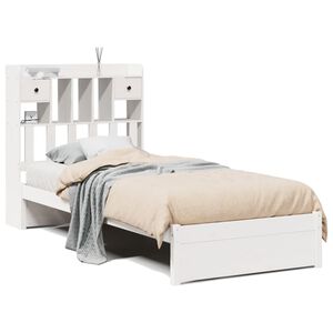vidaXL Cama com estante sem colch&atilde;o 90x200 cm pinho maci&ccedil;o branco